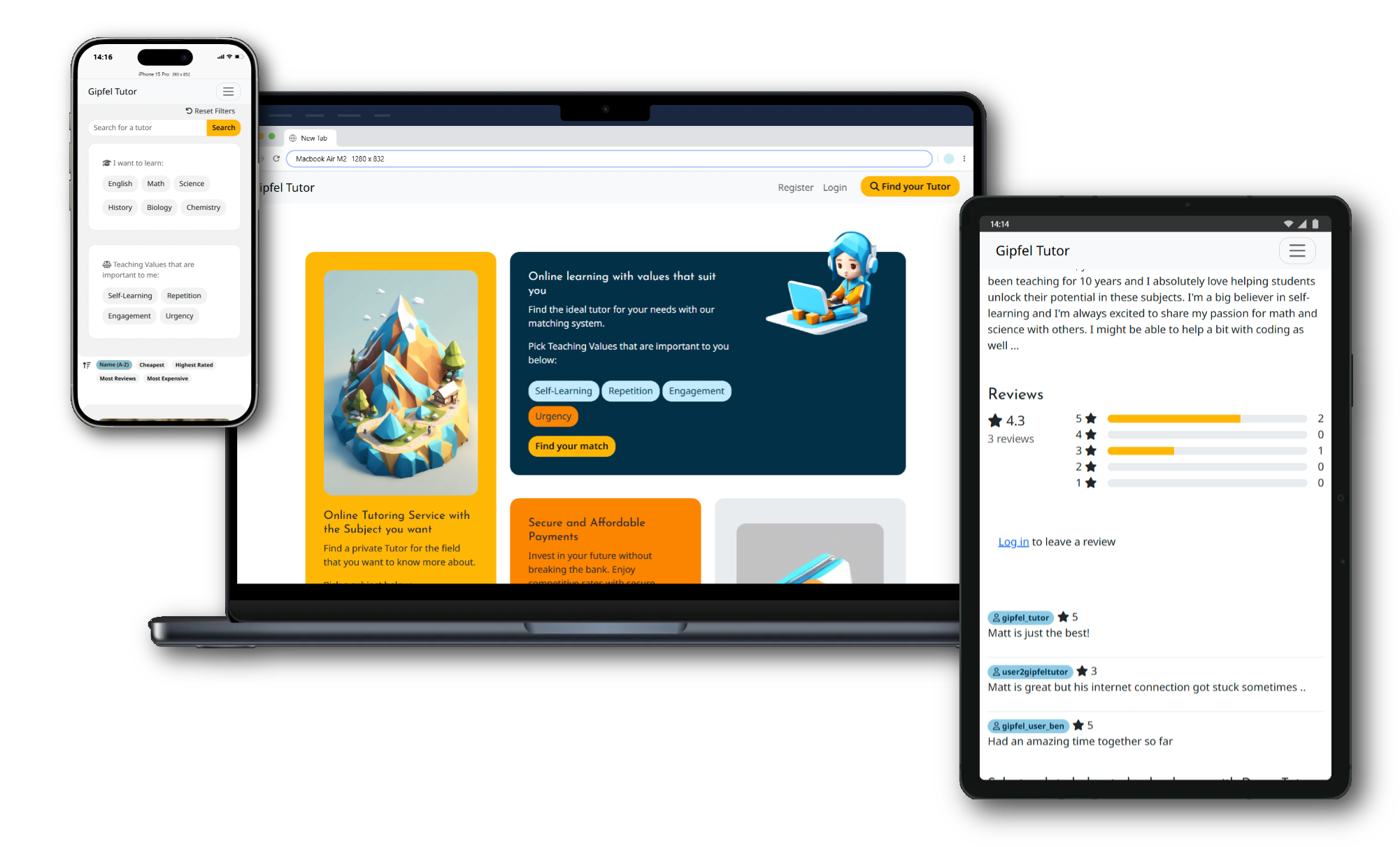 Mockup of the Gipfel Tutor project.